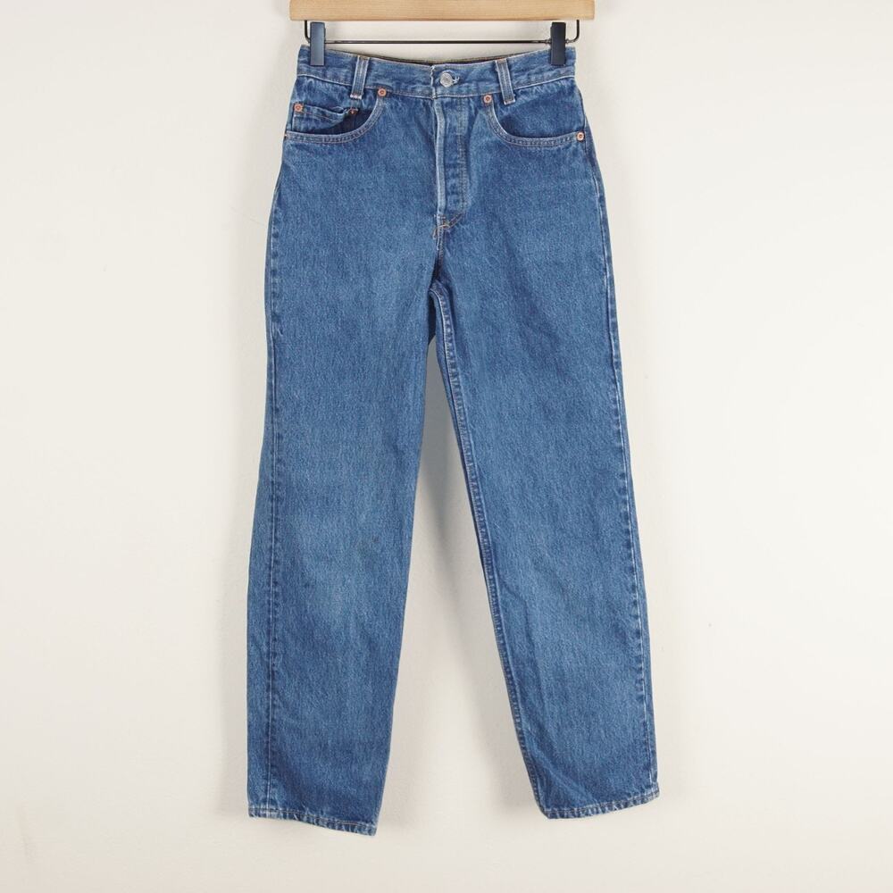 Vintage Levis 501 Student Fit Button Fly High Waist Blue Jeans Girls Sz 27 x 28